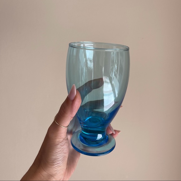 SOLD-Set of 4 Footed Teardrop Cobalt Drinking Glasses - Picture 6 of 6